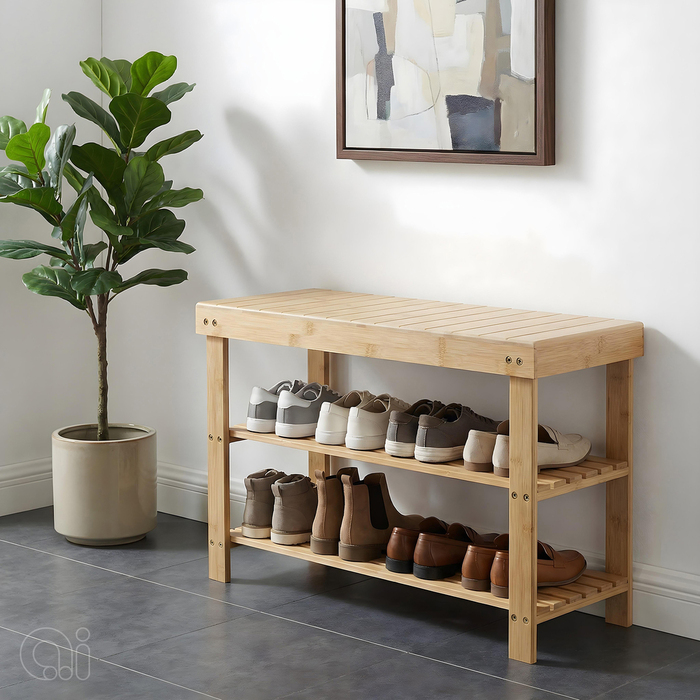 Bambusbænk m/2 hylder 70 x 25 x 45 cm